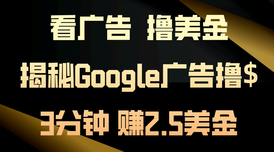 看广告,撸美金!3分钟赚2.5美金!日入200美金不是梦!揭秘Google广告…